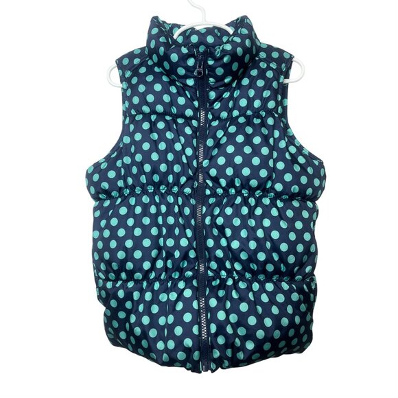 Old Navy Girls Blue Polka Dot Puffer Vest Size 8 | Frost Free Winter Layer - Picture 1 of 16